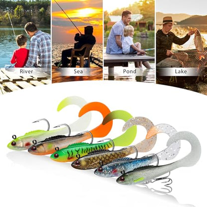 TRUSCEND Shadtale Easy Catch Soft Fishing Lures with BKK Hooks - Trembly Sinking and Vibrating Swim for More Bites, Pre-Rigged Swimbaits for Bass, Trout, Crappie, Walleye, Freshwater Saltwater Fishing - color: B1-3.5",0.5oz