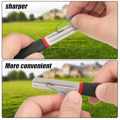 Skylety 2 Pcs Hook Sharpener Hook File for Fishing Diamond File with Handle Portable Double Sided Fine and Medium Grit for Fishing - color: Light Green and Red