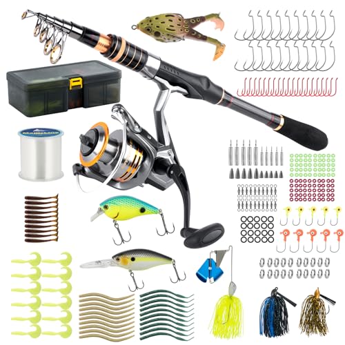 Dr.Fish Fishing Rod and Reel Combo Telescopic Fishing Pole 6-9.8ft Collapsible Spinning Rod 3000 Reel Bass Gear Equipment Freshwater - size: 9.8ft Rod+3000 Reel+Tackle Kit