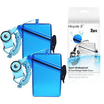 2pcs Sport Waterproof ID Card Badge Holder Case with Lanyard Cover Multiple Credit Cards, Registration, ins Card Heavy Duty Durable Locker Dry Box (Blue) - color: Blue