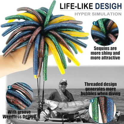 Wacky Worm Bass Lures Kit: 40PCS 5" Senko Worms with Storage Box | Slow-Sink Fishing Baits for Freshwater Saltwater