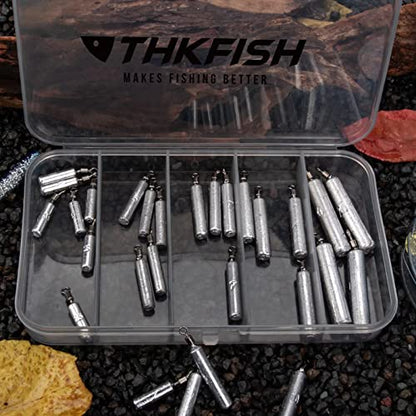 THKFISH Fishing Weights Sinkers Set, 28PCS Fishing Sinker Drop Shot Weights Kit,Drop Shot Rig Wacky Hooks for Saltwater Freshwater Bass Fishing - size: E-28pcs-Slender Shape