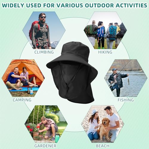 Cuffbow 4 Pcs Mens Outdoor Wide Brim Fishing Hat with Face and Neck Cover Sun Protection Cap UPF 50+ Fisherman Bucket Sun Hat