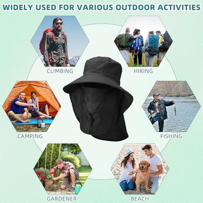 Cuffbow 4 Pcs Mens Outdoor Wide Brim Fishing Hat with Face and Neck Cover Sun Protection Cap UPF 50+ Fisherman Bucket Sun Hat