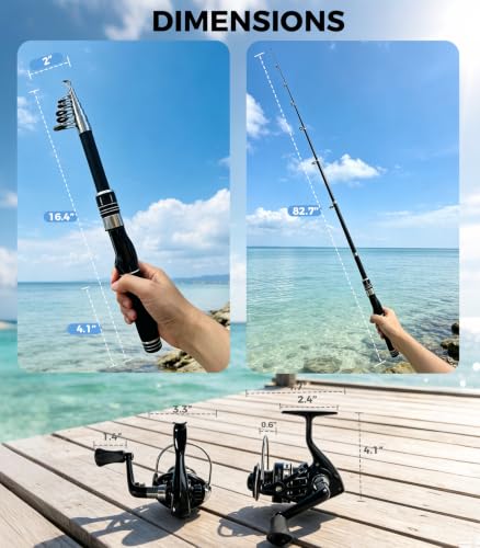 6.9ft Fishing Poles and Reels Combo, 2 Pack Telescopic Fishing Rod and Reel Kits with Lures and Carrier Bag, Lightweight Collapsible Travel Fishing Pole Set for Beginners Men Women