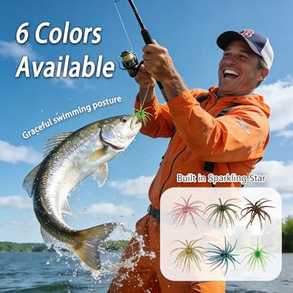4Pcs Dice Bait, Floating TPR Swimbait with Reflective Stars,Tentacle Creature Lure, Sea Urchin Style Soft Plastic Baits, for Bass Fishing Drop Shot, Wacky Rig/Neko Rig and Finesse, Slow Sinking - color: Grass Green(L), size: 11cm/4.33inch