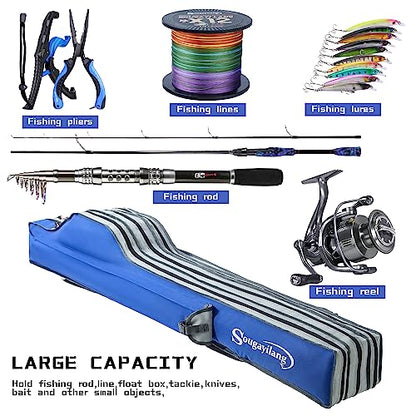 Sougayilang Fishing Rod Bag - 3 Layer Organizer, Pole Case, Storage Bag, Rod and Reel Carrier for Travel - 160cm/63in - color: Length: 160cm/63in