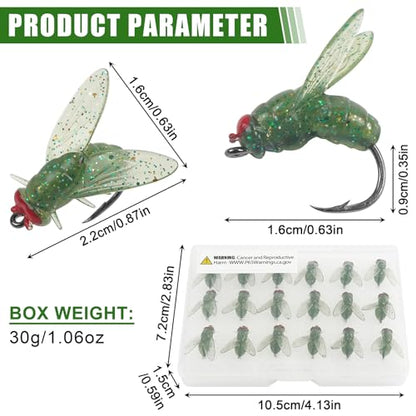 Bionic Fly Fishing Bait, Flies Fishing Lures Kit Trout Jigs Swimbaits Dry Flies Fly Fishing Lures Fish Attractant Fly Fishing Hook for Saltwater Freshwater Bass Panfish 15mm - color: Green-18pcs