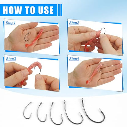 175pcs Barbless Fishing Hook Kits,Small Size Carp Fishing Hooks Curve Shank Crank and Wide Gape Fly Tying Hooks Circle Hook with Tackle Box Size 2#,4#,6#,8#,10#
