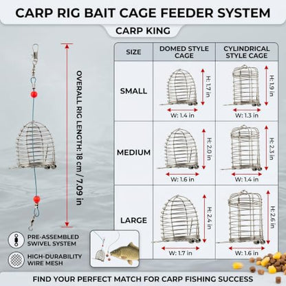 Drchoer Carp Fishing Bait Cage: 20-Piece Stainless Steel Carp Rig Feeder - Catfish Bait Holder Fishing Rig Attachment - Large Medium Small - size: Medium