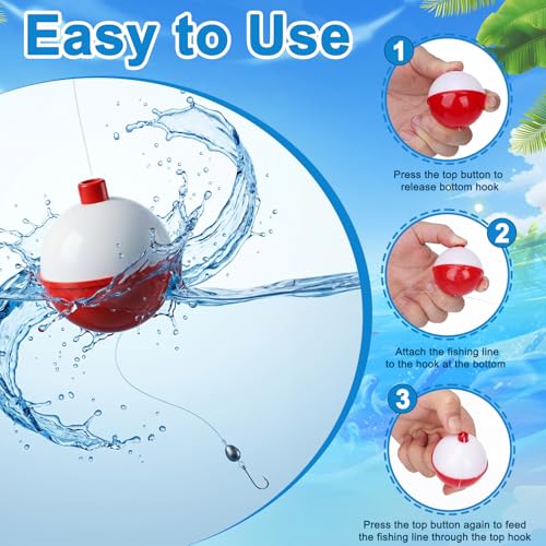 Coopay Fishing Bobbers 30Pcs-50Pcs/Lot Hard ABS Fishing Floats Set Snap on Float Red/White Bobbers Push Button Round Buoy Tackle Accessories - style: 0.5+1+1.25+1.5+2=50pcs