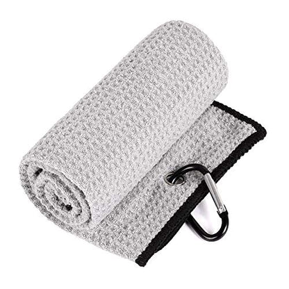 Mile High Life Microfiber Waffle Pattern Golf Towel | Club Groove Cleaner Brush | Foldable Divot Tool with Magnetic Ball Marker (Gray Towel/Brush/Bone Divot) - color: Gray Towel/Brush/Bone Divot