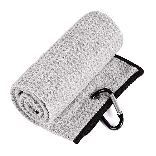 Mile High Life Microfiber Waffle Pattern Golf Towel | Club Groove Cleaner Brush | Foldable Divot Tool with Magnetic Ball Marker (Gray Towel/Brush/Curve Divot) - color: Gray Towel/Brush/Curve Divot
