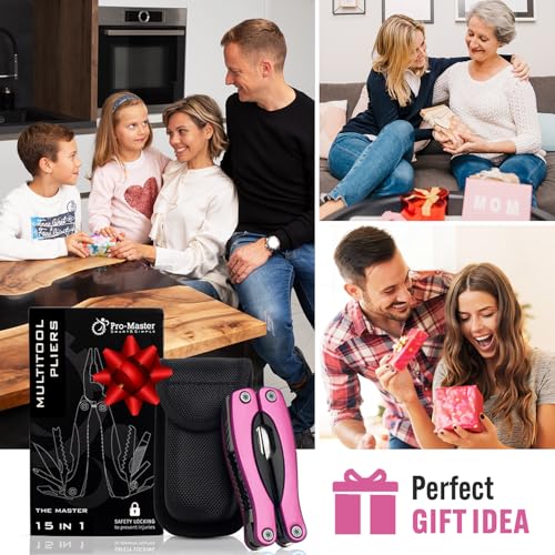 Pink Multitool 15-in-1 for Mom, Wife, Daughter, Grandma, Practical EDC Multi Tool Pliers, Pocket Knife with Safety-Locking, Great for Hiking, Camping, Simple Repairs, Car Glove Box - style: Pink Multitool