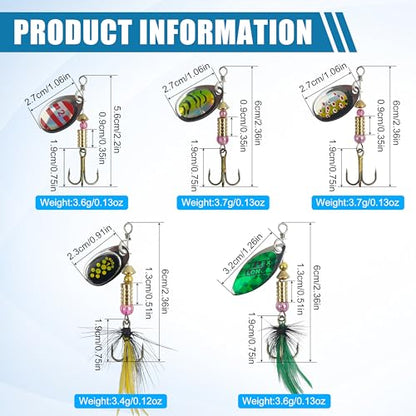 Fishing Lures Spinnerbait Kit Rooster Bait Tail Fishing Lures Inline Spinner Baits Bass Salmon Trout Spoon Hard Metal Spinnerbaits for Saltwater Freshwater - style: 5pcs-(2.2"-2.36")-(0.13oz)