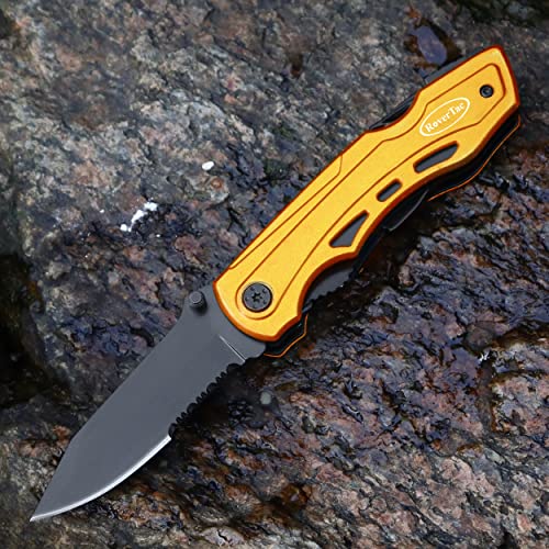 RoverTac 15-in-1 Pocket Multitool Knife - Folding Knife with Pliers, Bottle & Can Opener, Phillips Screwdriver + 9 Bits, Nylon Sheath - EDC Multi Tool for Camping, Hiking & DIY - Gifts for Men & Dad - style: Multi-Knife Pliers Golden
