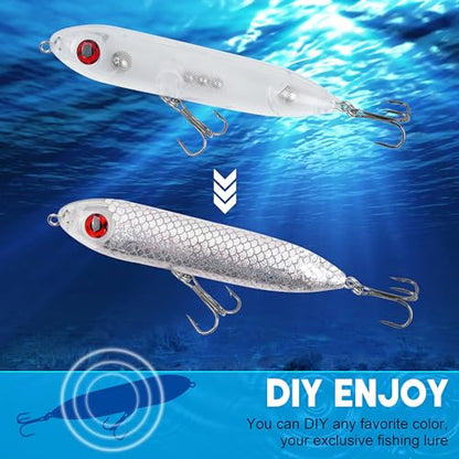Unpainted Fishing Lures Making Kit, 286pcs DIY Lure Blank Crankbaits Minnow Hard Bait Set with Treble Hooks,Split Rings,3D Eyes,Fishing Lure Stickers Pliers DIY Fishing Tackle - style: 290pcs Kit
