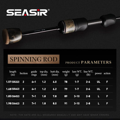 SEASIR Stream Fishing Rod, Ultralight Spinning Rod Travel Bait Casting Rod, 2 Piece, Fuji A O Ring Guide, Solid Wood Handle, 40T Carbon Fiber, Compact Fishing Pole for Saltwater Freshwater Trout Bass - color: Spinning, size: S602-L-F