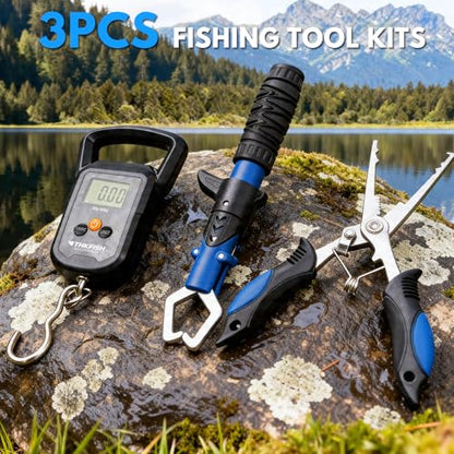 THKFISH Telescoping Fishing Rod and Reel Combo with Backpack, Carbon Fiber Travel Fishing Pole Spinning Reel Kit with Fishing Lures, Fishing Tools Kit for Men - color: Fishing reel & rod with fishing net, size: 39IN