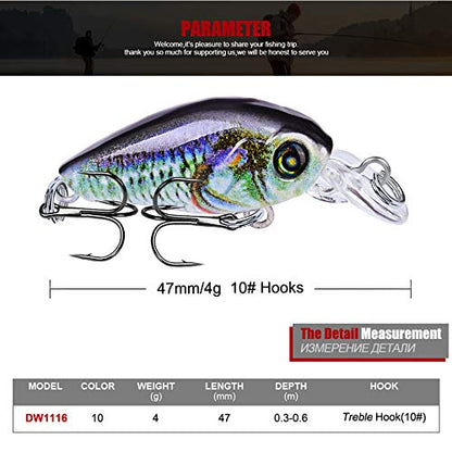 Mini Crankbait Fishing Lures Kits Swimbait Wobbler Hard Baits for Bass Trout Pike Freshwater and Saltwater 10pc-20pc/pack - color: 10pcs-4.7cm/0.14oz