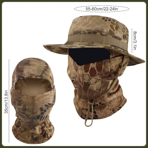Camo Boonie Sun Hat with Balaclava Face Mask UV Protection Fishing Hat Bucket Hat for Hunting Hiking Military Tactical Safari - color: Camo Yellow