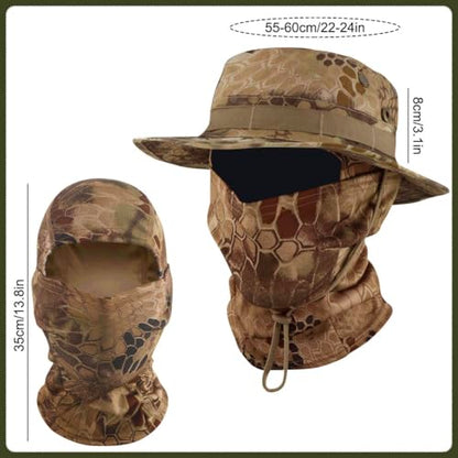 Camo Boonie Sun Hat with Balaclava Face Mask UV Protection Fishing Hat Bucket Hat for Hunting Hiking Military Tactical Safari - color: Camo Yellow