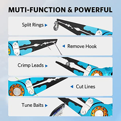 Saltwater Fishing Pliers, Split Ring Pliers for Fishing with Safety Lock, Fish Pliers with Sheath and Lanyard, Fishing Gifts for Men - color: A-blue