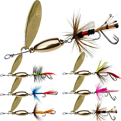 Trout Lures Fishing Spinnerbaits, Rooster Bait Tail Hard Metal Brass Spinner Baits Trout Fishing Lures for Bass Salmon Pike Freshwater Saltwater - color: A4-W70-6pcs-3/8oz
