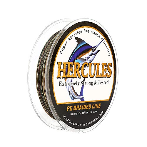 HERCULES Cost-Effective Super Strong 4 Strands Braided Fishing Line 6LB to 100LB Test for Salt-Water, 109/328 / 547/1094 Yards (100M / 300M / 500M / 1000M), Diam# 0.08MM - 0.55MM, Hi-Grade - color: Camouflage, size: 6LB(2.7KG)-0.08MM-1094YDS(1000M)