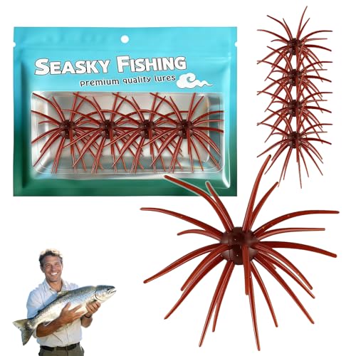 4Pcs Dice Bait, Floating TPR Swimbait with Reflective Stars,Tentacle Creature Lure, Sea Urchin Style Soft Plastic Baits, for Bass Fishing Drop Shot, Wacky Rig/Neko Rig and Finesse, Slow Sinking - color: Brownish-Red(L), size: 11cm/4.33inch