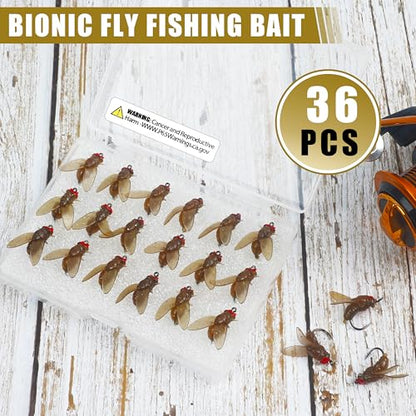 Bionic Fly Fishing Baits, Fly Fishing Flies Kit Trout Jigs Swimbaits Dry Flies Bionic Fishing Lures Fly Fishing Hook for Bass Panfish Trout - style: Brown-36pcs