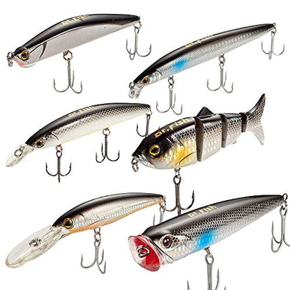 Dr.Fish Saltwater Fishing Lures Kit 5" Surf Fishing Sriper Saltwater Minnow Lures Mustad Hooks Jerkbait Popper Plugs Inshore Offshore Mackerel Tarpon Barracuda - color: Upgraded 6 Assorment