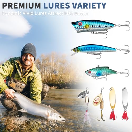 WITOROR Fishing Lures, 148Pcs Tackle Box with Tackle Included, Crankbaits, Spoon, Hooks, Weights & Other Accessories, Fishing Bait Lure Gear Kit Gifts for Men Bass Freshwater