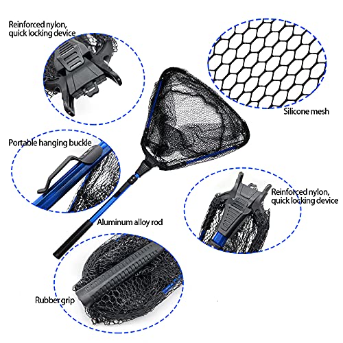 YHC Freshwater Saltwater Fishing Floating Fishing Net Extra Strong Foldable Fishing Net Rubber Coated Fish Landing Net - color: 30Inch Blue Net