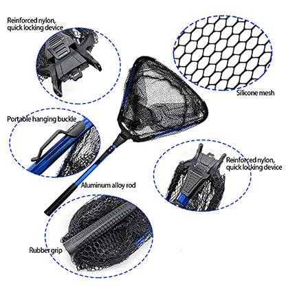 YHC Freshwater Saltwater Fishing Floating Fishing Net Extra Strong Foldable Fishing Net Rubber Coated Fish Landing Net - color: 30Inch Blue Net