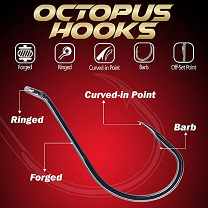 Octopus-Hook-Fishing-Beak-Circle-Hooks-Freshwater-Red-Black-100-50 Pack - color: 2-Black, size: Size:6/0 50-Pack