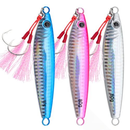 Fishing Jigs Vertical Saltwater Jigs Vertical Jigging Spoon Fishing Tuna Lures Boat Fishing Artificial Lures for Tuna, Grouper, Dogtooth, Snapper, Bass, Salmon/60g, 80g,120g - color: 3pcs-white&blue&red