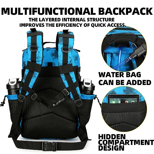 Lovelinks21 25L Tactical Backpack Military Tactical Backpack for Men and Women Small Assault Pack Outdoor Travel Hiking Camping Rucksack with Molle Webbing (Blue Water Pattern) - color: Blue Water Pattern