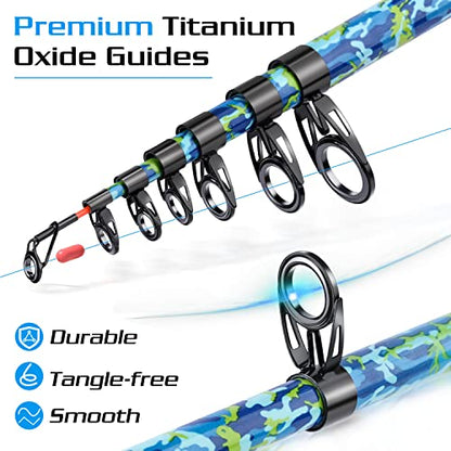 Sougayilang Telescopic Fishing Rod and Reel Combo – Full Kit with Carrier Bag, 11+1 Bearings Spinning Reel, Carbon Fiber Travel Pole for Bass, Trout, Catfish, Redfish – Saltwater Freshwater - color: Blue Full Kit with Carrier Case, size: 8.9 ft