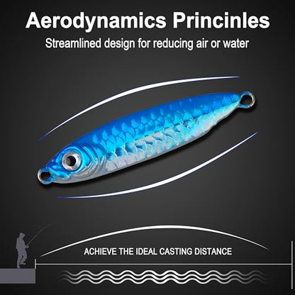 Saltwater Jig Fishing Lures - Stripe Bass Jigs, Metal Lead Spoon Jigging Baits with Sharp Hooks for Tuna Salmon Grouper Sea