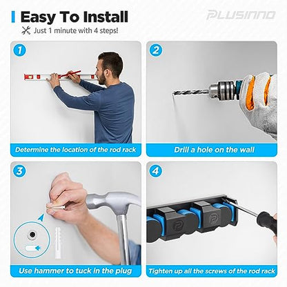 PLUSINNO Fishing Rod Holders - V6 Vertical Support for Extra Large & Heavy Fishing Rod Combos, Garage & Wall Mounted Rack Storage - style: Upgraded 1pack (Support Heavy rod combos)