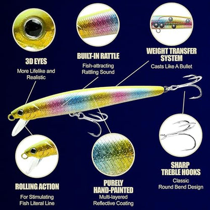 LUCKY CRAFT FlashMinnow 130MRS Saltwater Fishing Lures, Jerkbait for Halibut and Bass Fish, Slow Sinking 2-4ft, Surf Fishing Gear and Tackle Box Accessories - color: 751 Gorgeous Lemon Candy