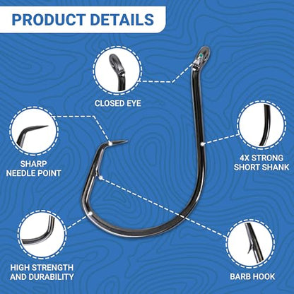 UMT - 100 Pack Inline Fishing Circle Hooks Sizes 4/0 6/0 8/0 Black Nickel High Carbon Steel Superior Terminal Tackle Saltwater and Freshwater - size: 4/0 - 100pcs