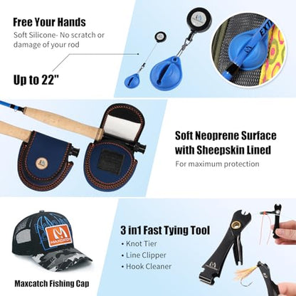 Maxcatch Extreme-X Fly Fishing Rod and Reel Combo, 3-8wt Complete Starter Fishing Outfit with Fly Box, Flies, Rod Clip Holder, Rod Case, Extra Tip Section - size: 3wt-8'4'' 4pc Rod, 3/4wt Reel