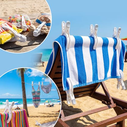 Amyhill 12 Pack Beach Towel Clips Extra Large 6.3 Inch Pool Towel Clips for Chairs Pool Cruise Pontoon Boat Jumbo Windproof Heavy Duty Blanket Clamps Holder for Clothes Pegs Hanging Outdoor, White