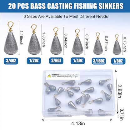 Fishing Weight Sinkers Bass Casting Weights Bell Sinkers Catfish Drop Shot Weight with Brass Ring Assorted Sizes Pear Sinker Weights for Ocean Saltwater Surf Bass Fishing - size: 3/4oz-20pcs