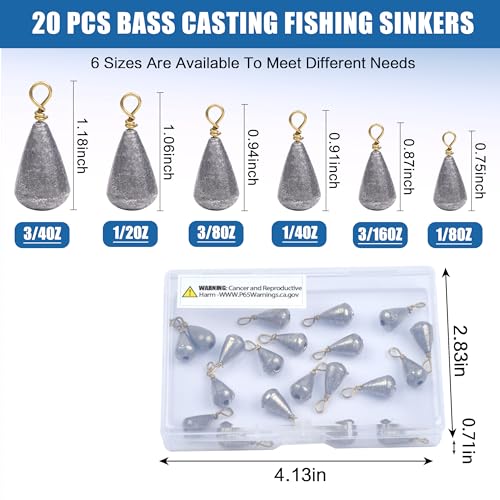 Fishing Weight Sinkers Bass Casting Weights Bell Sinkers Catfish Drop Shot Weight with Brass Ring Assorted Sizes Pear Sinker Weights for Ocean Saltwater Surf Bass Fishing - size: 1/4oz-20pcs