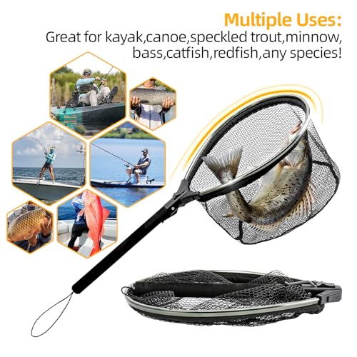 Floating Fishing Net with Handle,Topline Tackle Landing Net with Aluminum Frame,Foldable & Lightweight Fish Net for Kayak,Boat,Fly,Trout,Minnow,Bass,Catfish,Fishing Gear and Gift for Men