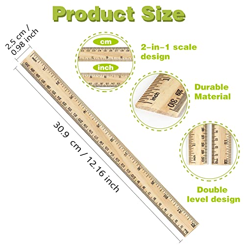 ZZTX 3 Pack Wooden Ruler 12 Inch（30 cm) | 2-in-1 scale design, Durable material, Double level design - color: 3 Pack, 12 Inch