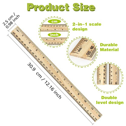 ZZTX 3 Pack Wooden Ruler 12 Inch（30 cm) | 2-in-1 scale design, Durable material, Double level design - color: 3 Pack, 12 Inch